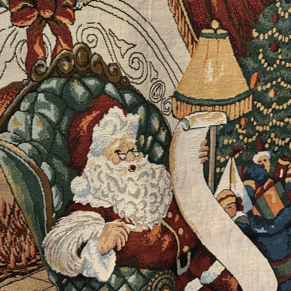 Christmas Hanging‎ Woven tapestry image of Santa with children request list